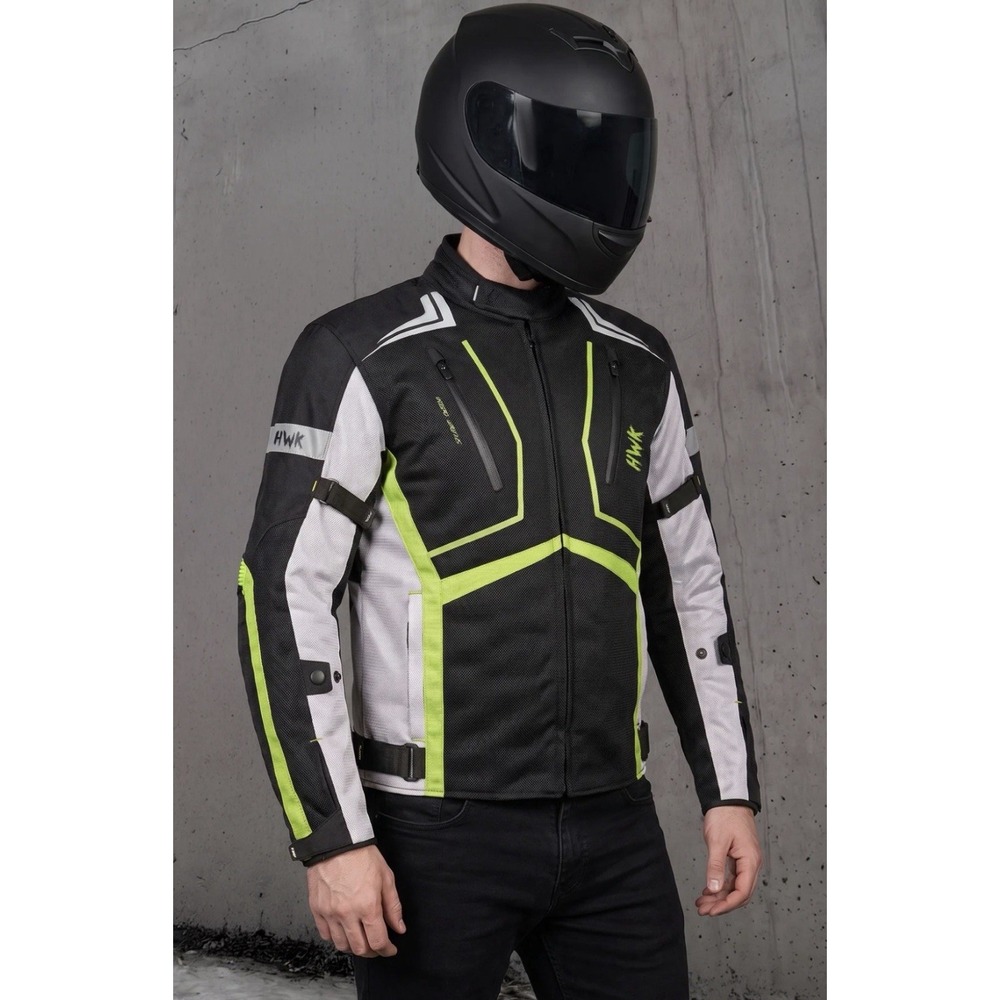 HWK Scorpion Motorcycle Jacket Mens XL Armored Waterproof Hi-Vis Green